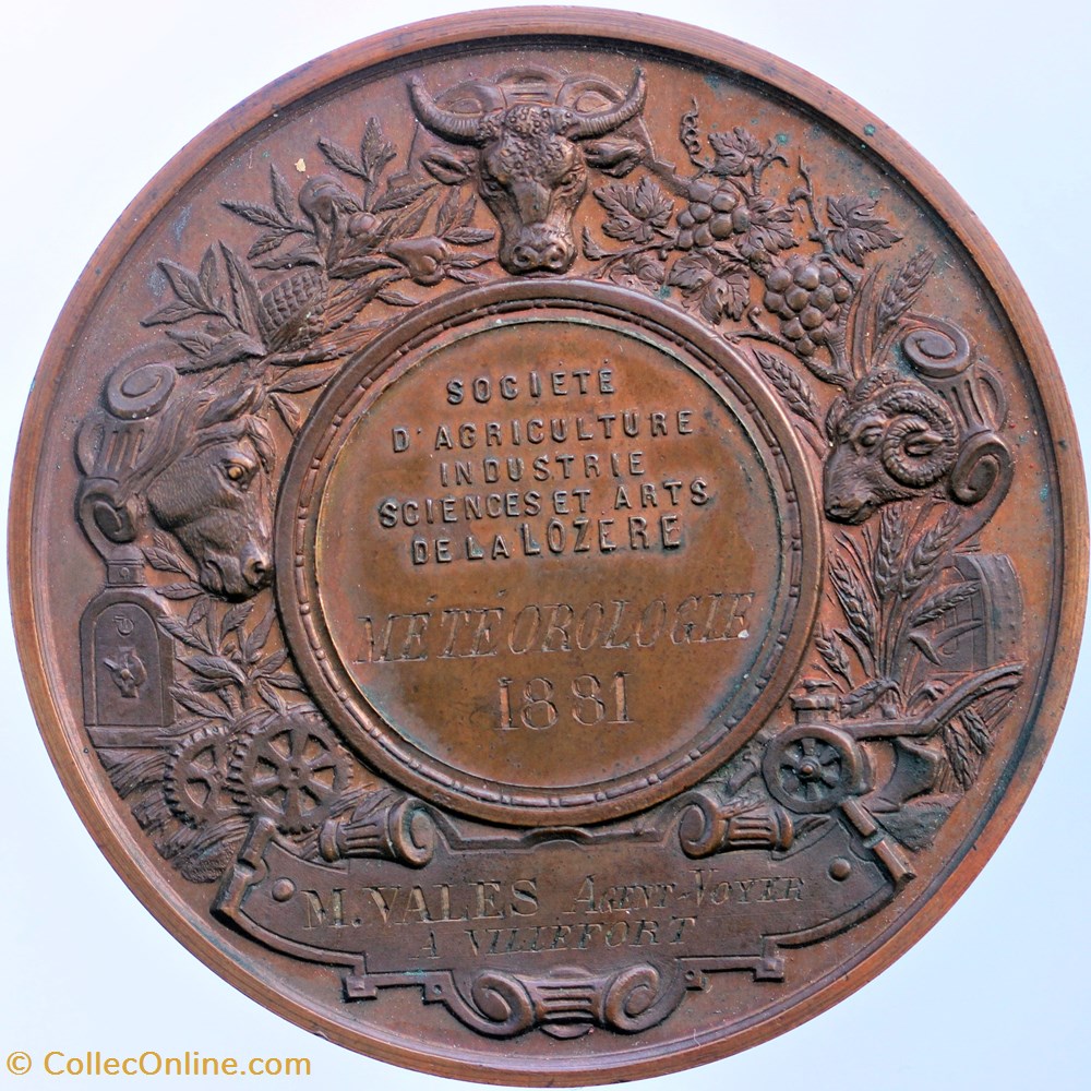 1881 - Météorologie 3 medailles france 1881 meteorologie