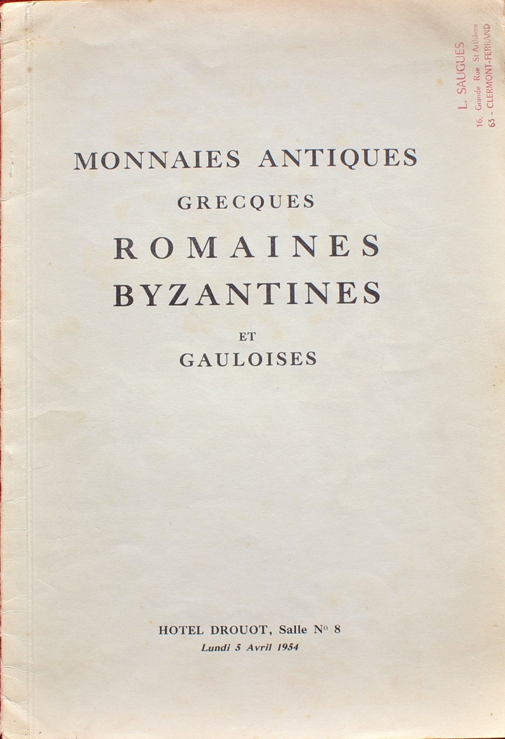 monnaies livres ouvrages 1954 vente drouot