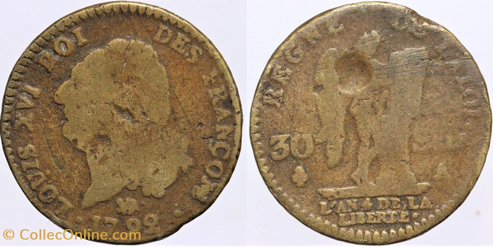 R-42 - Louis XVI - 30 sols - 1792, Paris monnaies europe medievale france royales r 42 louis xvi 30 sols 1792 paris