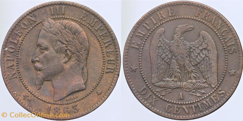 F-134 - Second Empire - 10 centimes - 1863 A monnaies monde france f 134 second empire 10 centimes 1863 a