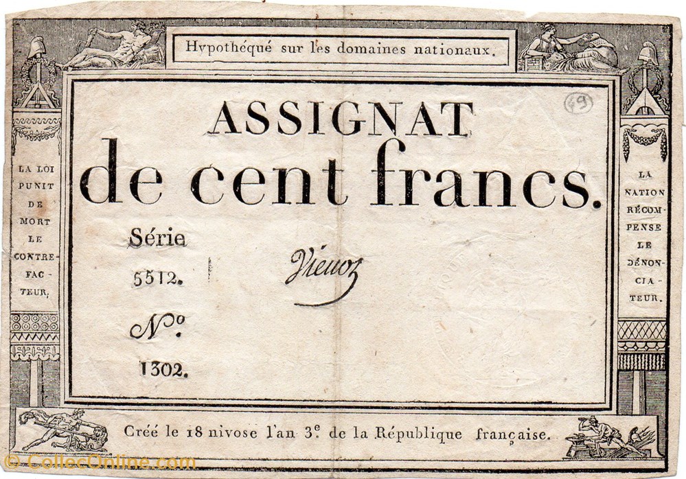 Assignat de 100 francs - 18 nivôse AN III billets europe france assignat de 100 francs 18 nivose an iii