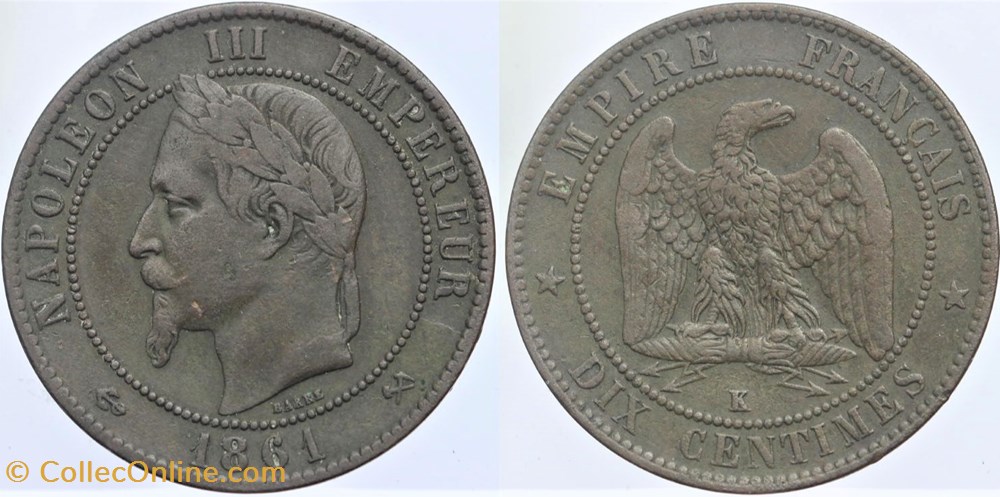 F-134 - Second Empire - 10 centimes - 1861 K monnaies monde france f 134 second empire 10 centimes 1861 k