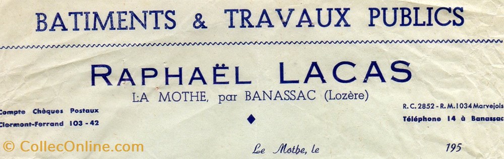 Lacas Raphaël (1950) documents anciens factures commerciaux lacas raphael 1950