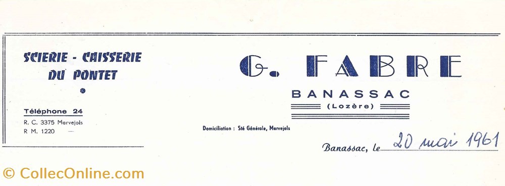 Fabre G. (1961) vieux papiers factures documents commerciaux fabre g 1961