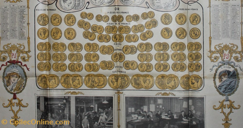 Calendrier 1906, monnaies Union Latine. 3 documents anciens calendriers calendrier 1906 monnaies union latine