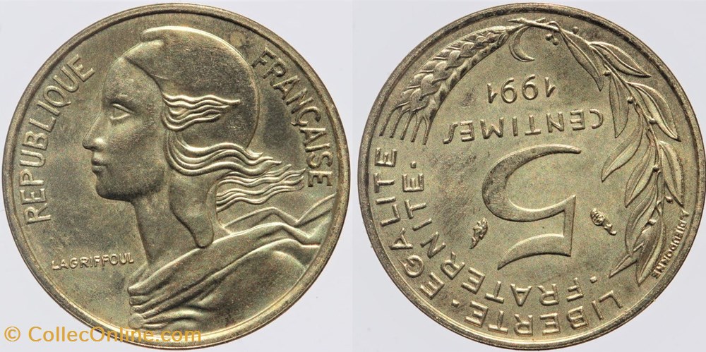 F-125 - Lagriffoul - 5 c. - 1991 frappe médaille monnaies monde france f 125 lagriffoul 5 c 1991 frappe medaille