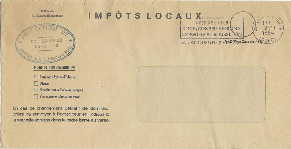 1984 - La Canourgue / La région respire en T.L.R. documents anciens marques postales europe 1984 la canourgue la region respire en t l r