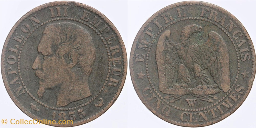 F-116 - Second Empire - 5 centimes - 1855 W chien monnaies monde france f 116 second empire 5 centimes 1855 w chien