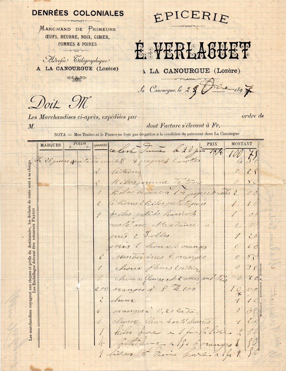 Verlaguet E. (1897) documents anciens factures commerciaux verlaguet e 1897
