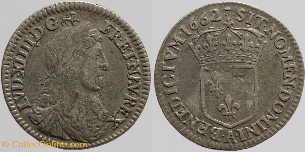 Dy 1486 - Louis XIV - 1/12 d'écu - 1662, Paris monnaies europe medievale france royales dy 1486 louis xiv 1 12 ecu 1662 paris