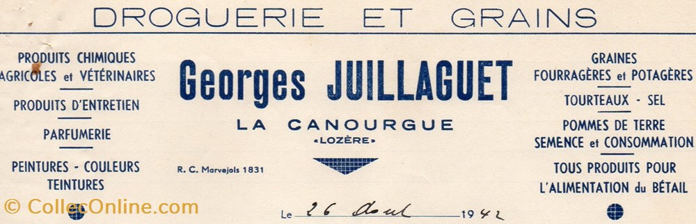 Juillaguet Georges (1942) documents anciens factures commerciaux juillaguet georges 1942