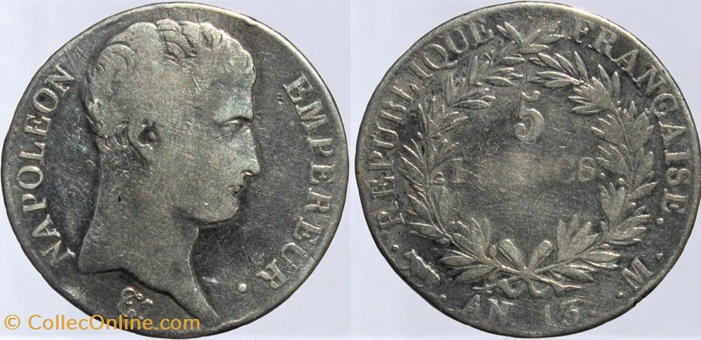 monnaies monde france f 303 premier empire 5 francs an 13 m