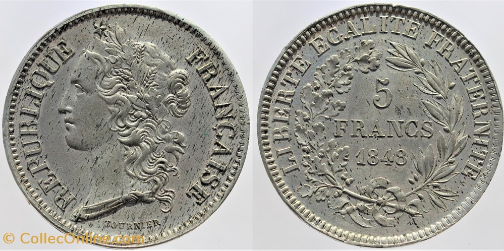 1848 - Seconde République - 5 frs., Concours de Tournier monnaies monde france 1848 seconde republique 5 frs concours de tournier
