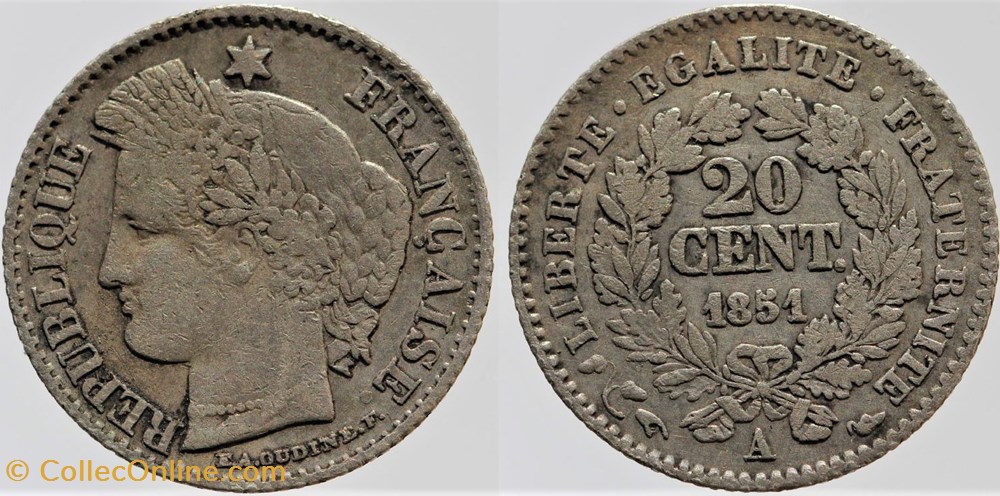 monnaies monde france f 146 seconde republique 20 centimes ceres 1851 paris
