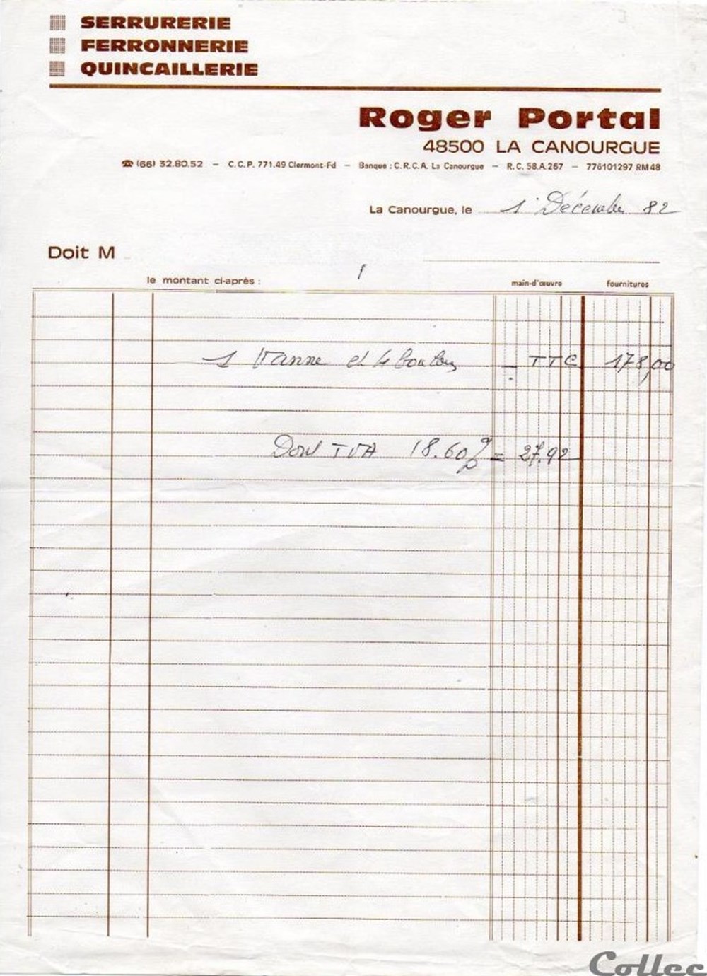 Portal Roger (1982) documents anciens factures commerciaux portal roger 1982