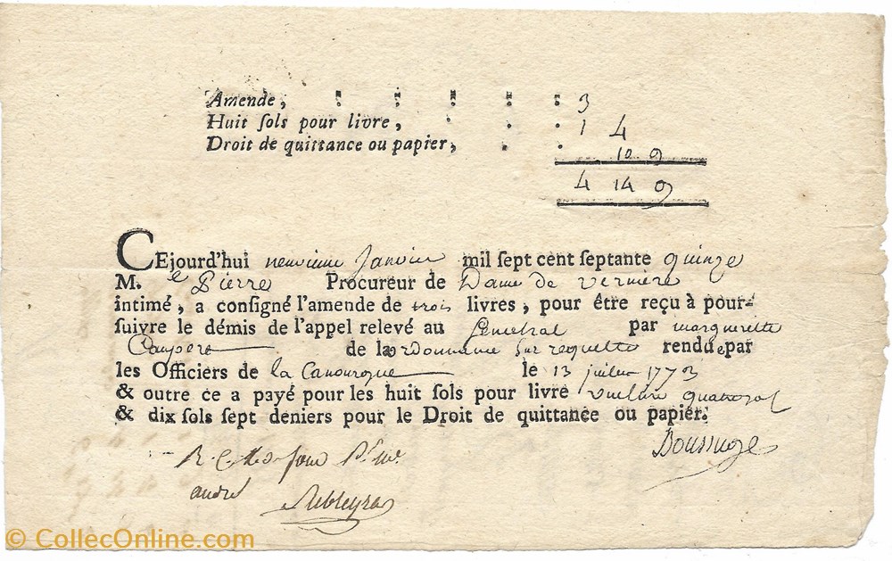 documents anciens autres 1775 consignation amende