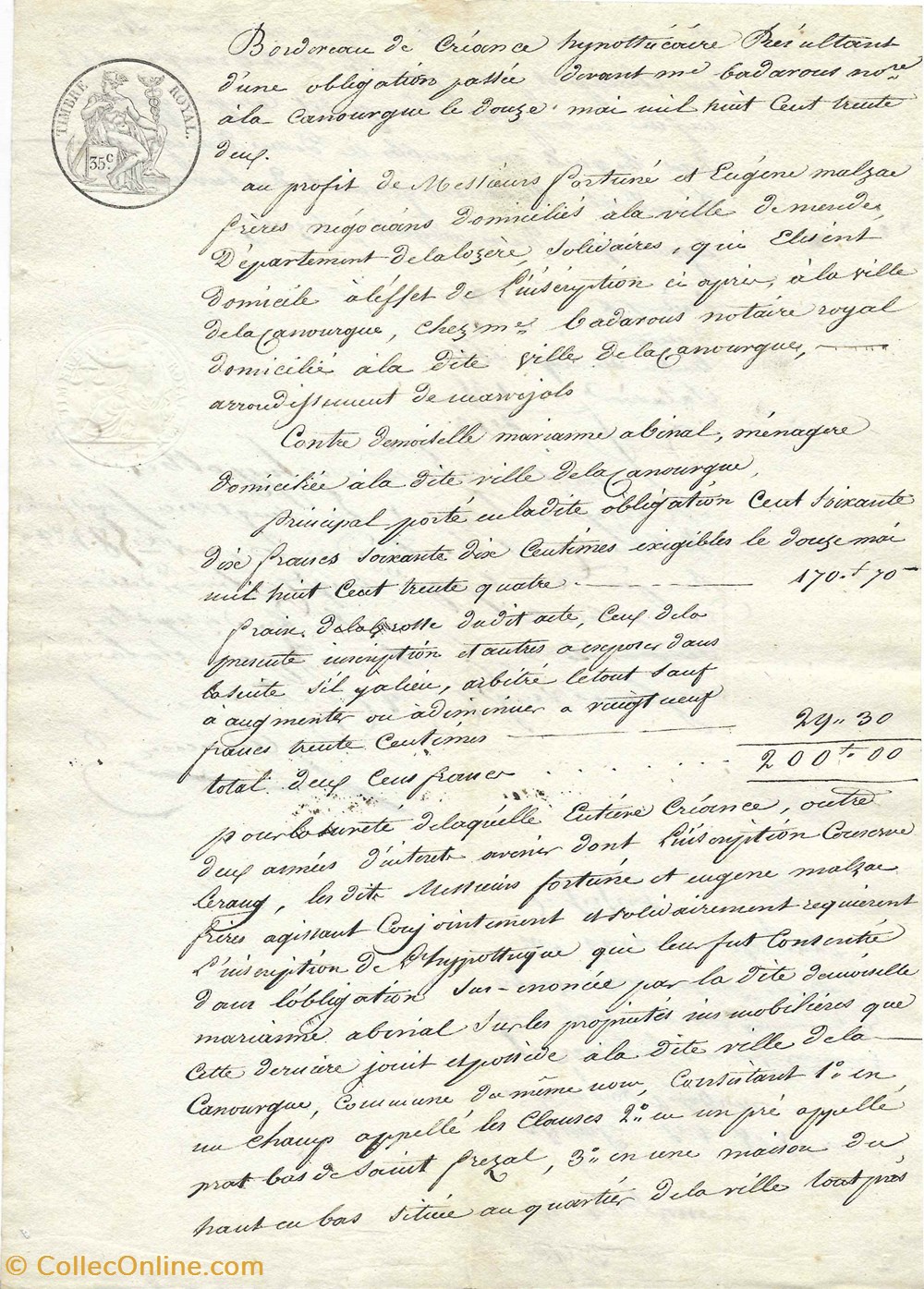 documents anciens autres 1834 creance hypothecaire