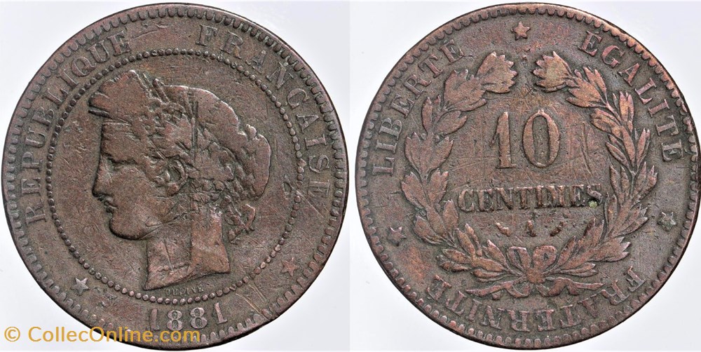 F-135 - Troisième République - Cérès - 10 c. - 1881 A monnaies monde france f 135 troisieme republique ceres 10 c 1881 a
