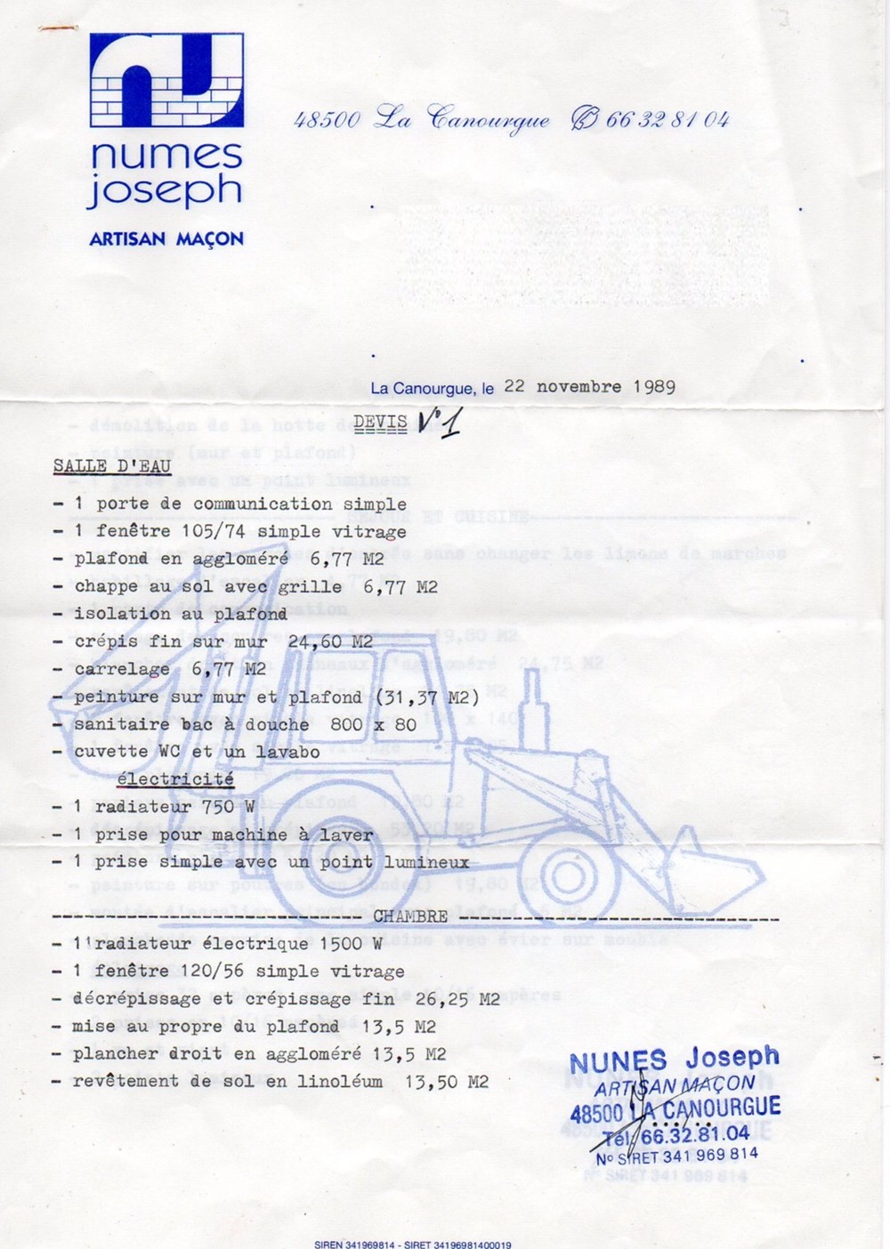 Nunes Joseph (1989) documents anciens factures commerciaux nunes joseph 1989