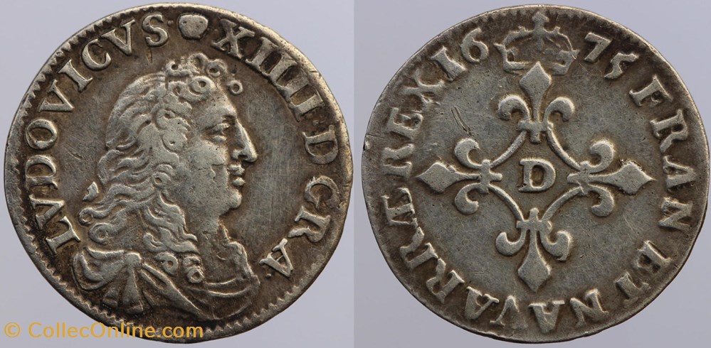 Dy 1504 - Louis XIV - 4 sols - 1675, Lyon monnaies europe medievale a france royales dy 1504 louis xiv 4 sols 1675 lyon