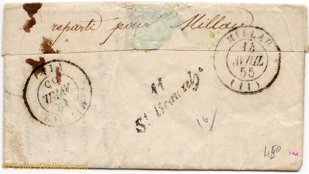 1855 - Cachet type 15 plus P.C. 602 documents anciens marques postales europe 1855 cachet type 15 plus p c 602