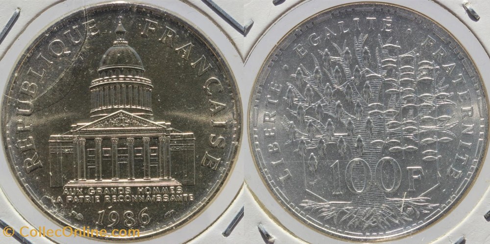 F-451 - Panthéon - 100 fr. - 1986 monnaies monde france f 451 pantheon 100 fr 1986