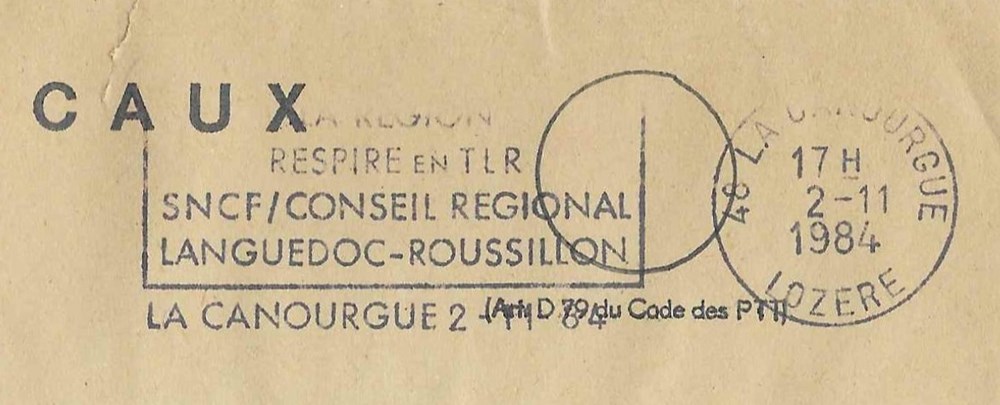 1984 - La Canourgue / La région respire en T.L.R. documents anciens marques postales europe 1984 la canourgue la region respire en t l r