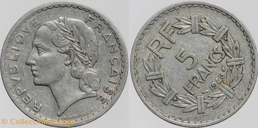 monnaies monde france f 339 lavrillier 5 frs alu 1946 decalage