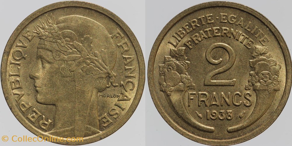 monnaies monde france f 268 morlon 2 frs 1938