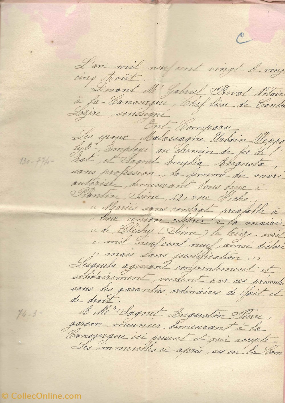 1920 - Vente documents anciens autres 1920 vente