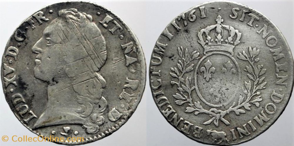 monnaies europe medievale france royales dy 1680 louis xv ecu 1761 pau