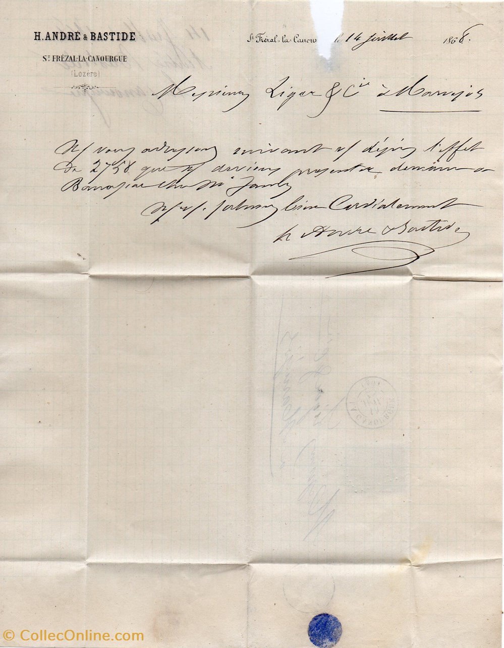 documents anciens factures commerciaux andre h bastide 1868