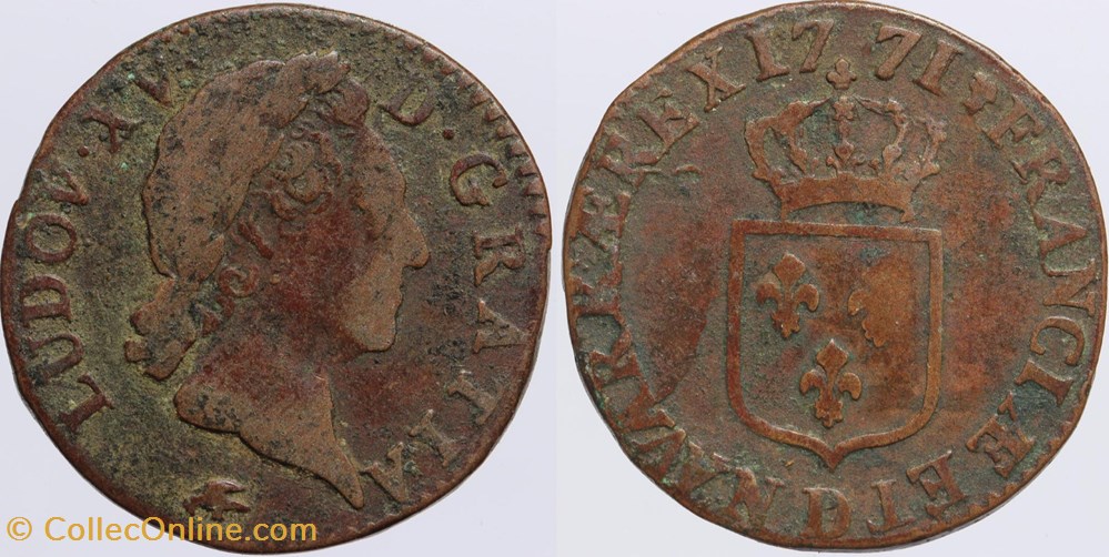 Dy 1700 - Louis XV - 1/2 sol - 1771, Lyon monnaies europe medievale a france royales dy 1700 louis xv 1 2 sol 1771 lyon