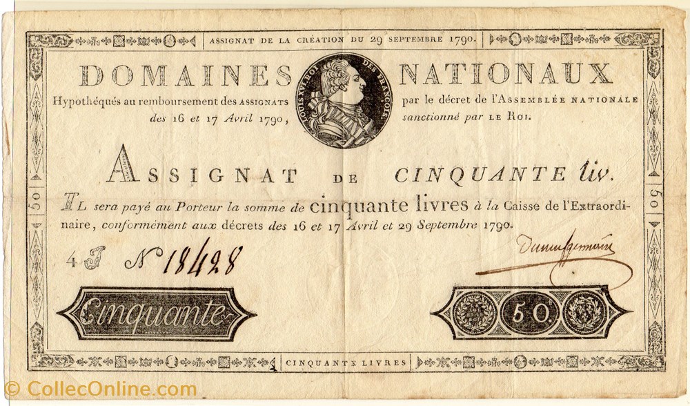 billets europe france assignat de 50 livres 29 septembre 1790