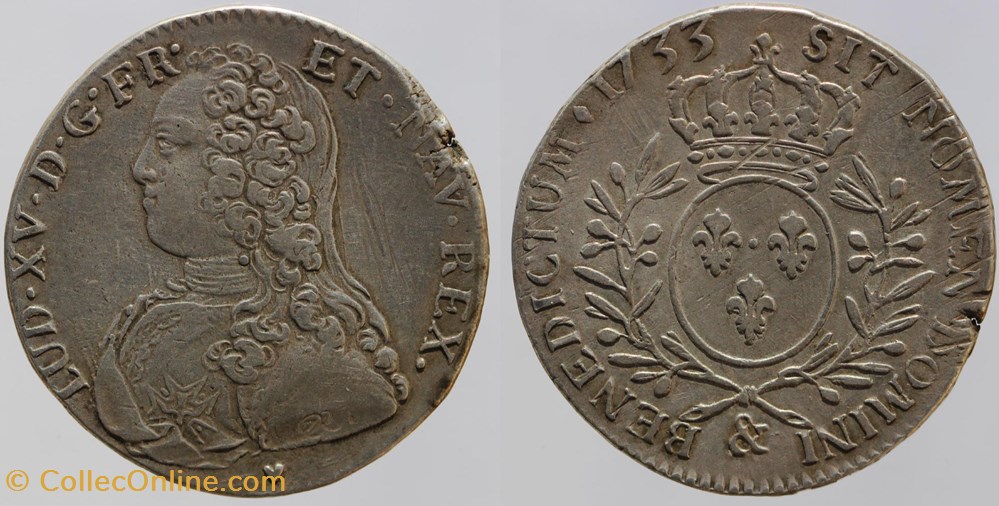 Dy 1676 - Louis XV - 1/2 écu - 1733 Aix monnaies europe medievale france royales dy 1676 louis xv 1 2 ecu 1733 aix