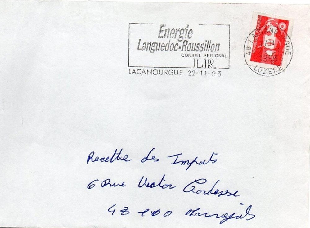 1993 - La Canourgue / Energie Languedoc-Roussillon documents anciens marques postales europe 1993 la canourgue energie languedoc roussillon