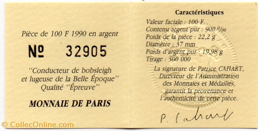 1990 - 100 franc argent B.E. monnaies monde france 1990 100 franc argent b e