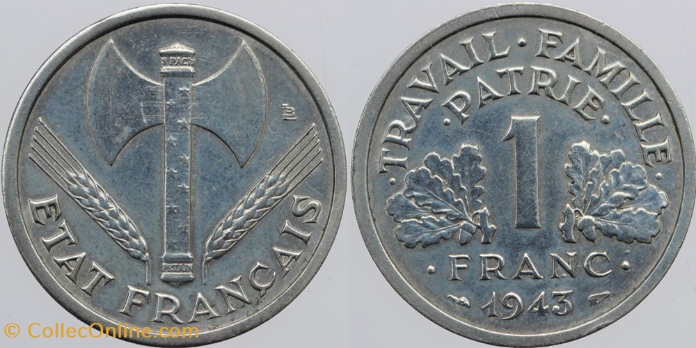 F-223 - Bazor - 1 fr. - 1943 monnaies monde france f 223 bazor 1 fr 1943