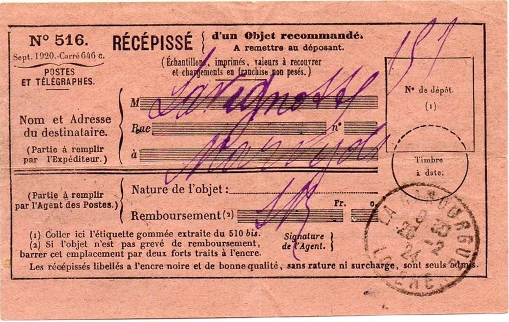 documents anciens marques postales europe 1924 cachets type a4 sur recepisse