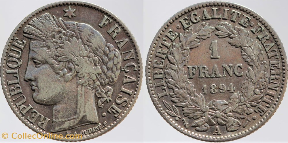 F-216 - Troisième République - Cérès - 1 f. - 1894 A monnaies monde france f 216 troisieme republique ceres 1 f 1894 a