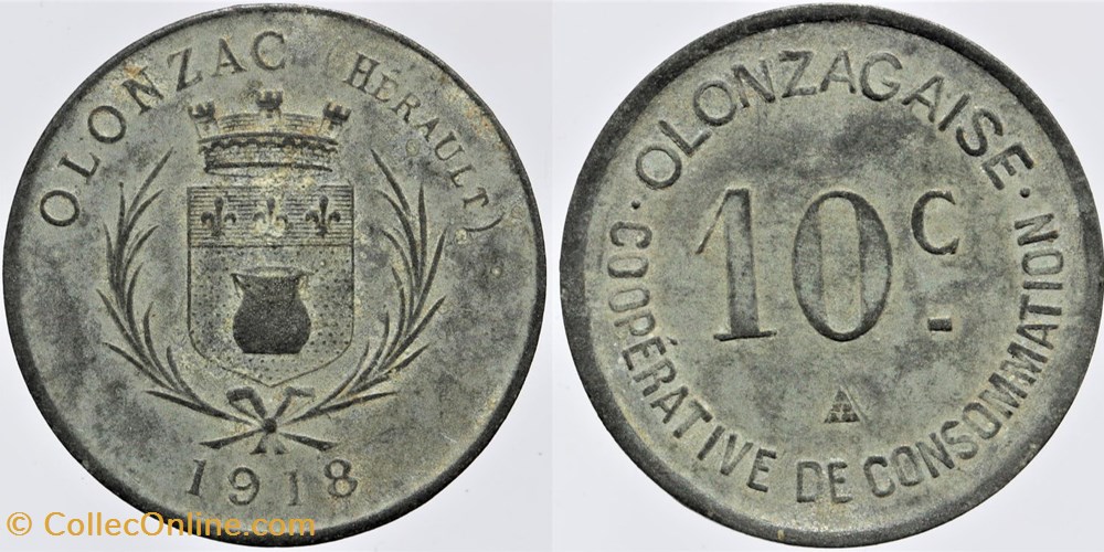 34 - Olonzac- 10 centimes monnaies monde france 34 olonzac 10 centimes