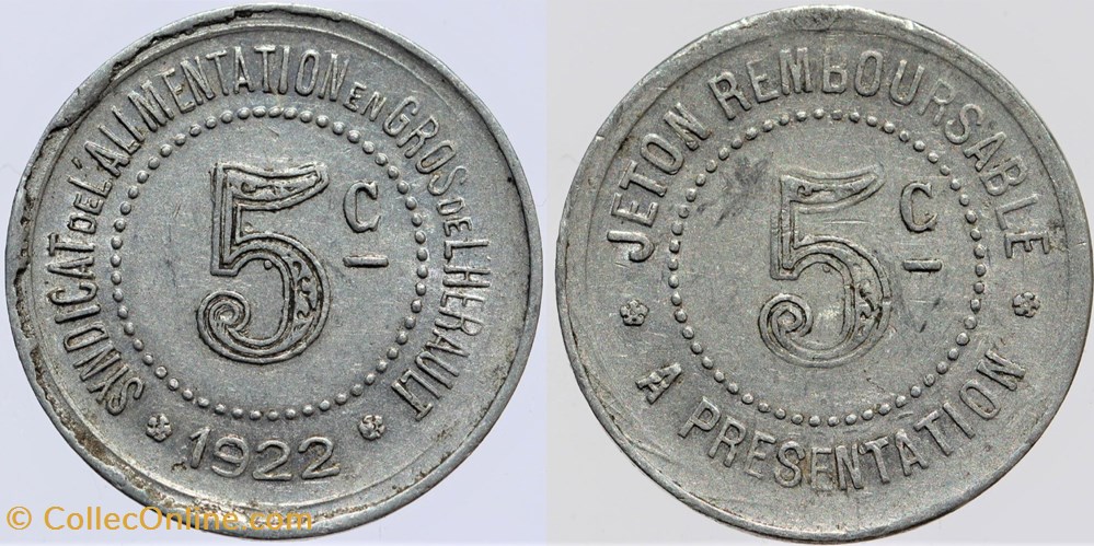 34 - Herault - S.A. - 5 centimes 1922 monnaies monde france 34 herault s a 5 centimes 1922