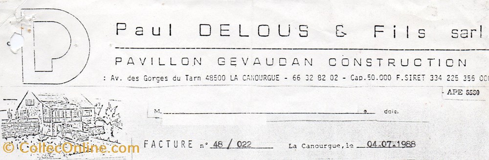 Delous Paul & Fils (1988) documents anciens factures commerciaux delous paul fils 1988
