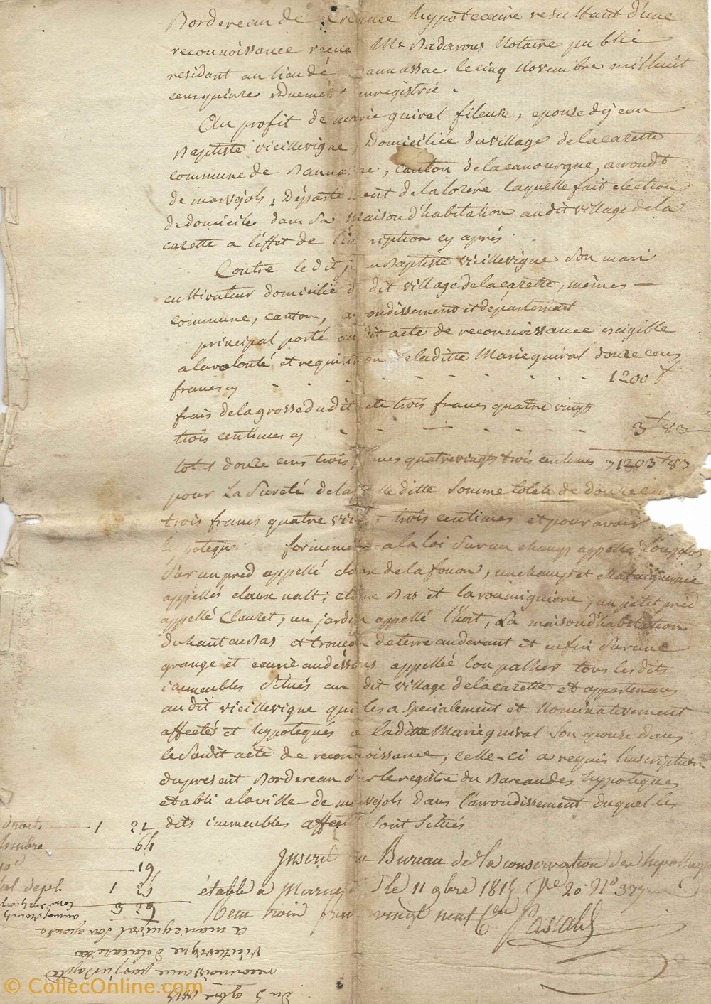 1815 - Reconnaissances, créances, hypothèque,... documents anciens autres 1815 reconnaissances creances hypotheque