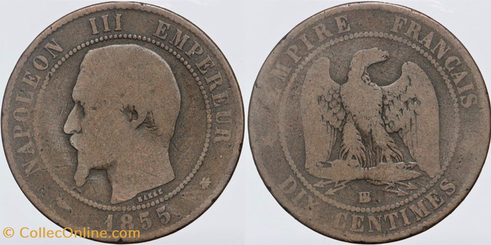 F-133 - Second Empire - 10 centimes - 1855 BB chien monnaies monde france f 133 second empire 10 centimes 1855 bb chien