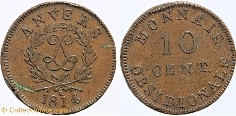 1814 - Louis XVIII - 10 cent. - Siège d'Anvers monnaies monde france 1814 louis xviii 10 cent siege anvers
