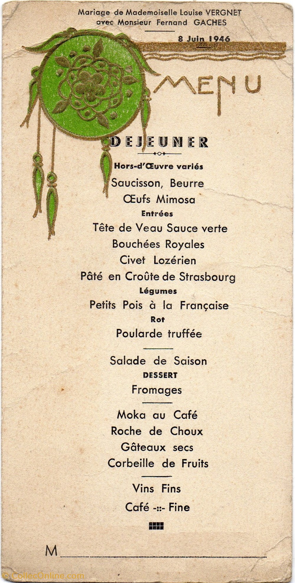 1946 - Menu de mariage à St-Germain du Teil documents anciens menus 1946 menu de mariage a st germain du teil