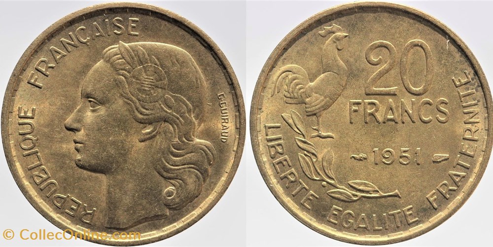F-402 - Guiraud - 20 fr. - 1951 monnaies monde france f 402 guiraud 20 fr 1951