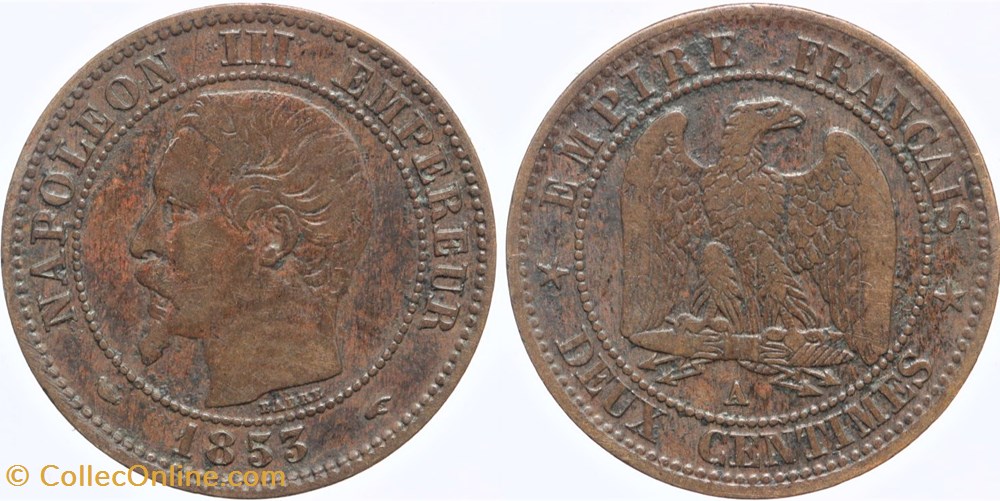 monnaies monde france f 107 second empire 2 centimes 1853 a