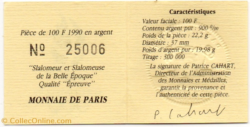 1990 - 100 franc argent B.E. monnaies monde france 1990 100 franc argent b e